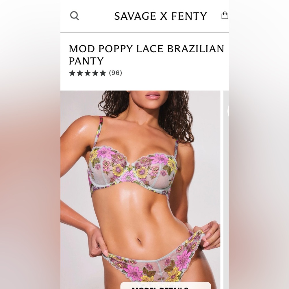 NWT Savage X Fenty MOD POPPY LACE SET bra and panty 34D/S